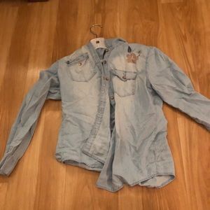 faux denim floral overshirt